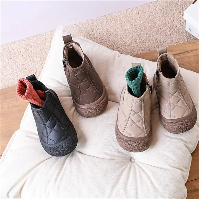 2025 New Autumn/Winter Children Boots Leather Rubber Sole Toddler Kids Shoes Soft Sole Fashion Girls Ankle Boots Eu 22-30