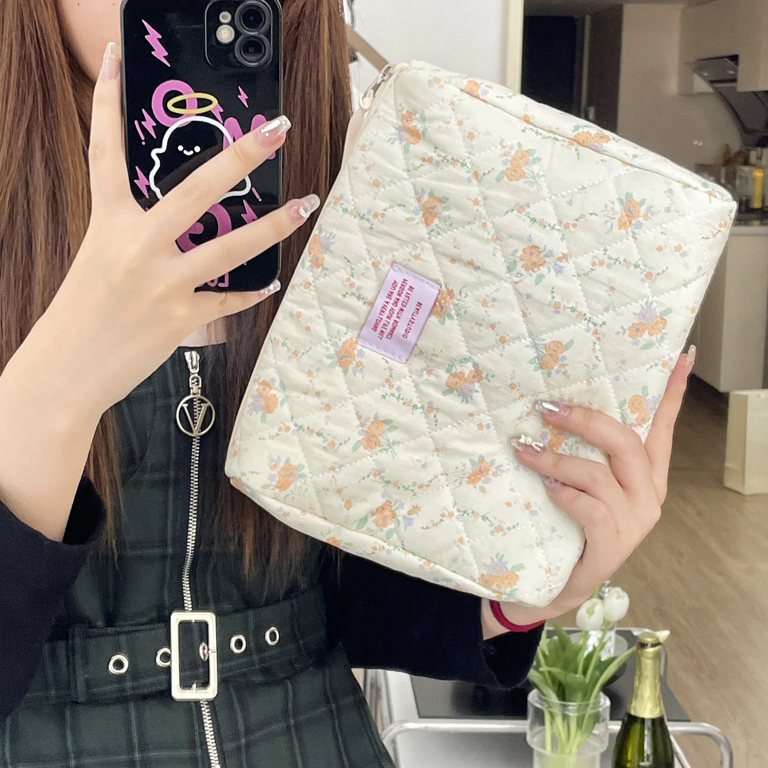 Vintage Flower Women\'s Storage Bags Large Capacity Soft Fabric Ladies Cosmetic Bag Make Up Case Casual Female Clutch Handbags