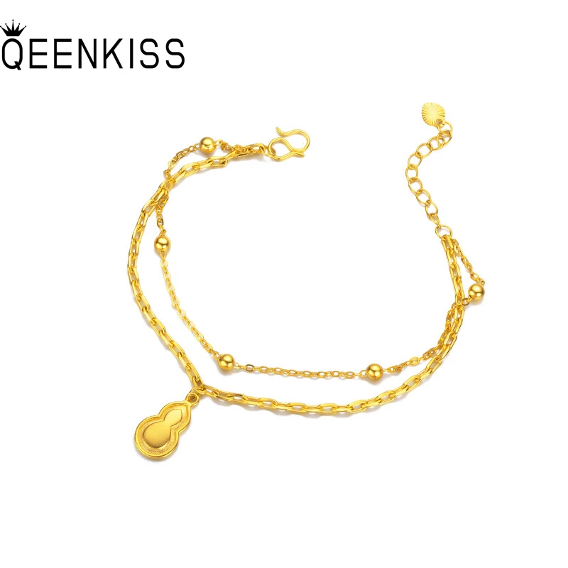 

QEENKISS 24KT Gold Calabash Charm Bracelet For Women Fine Wholesale Jewelry Wedding Party Bride Ladies Girl Mother Gift BT5299