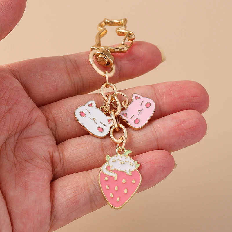 Aihua Y2K Niedlicher Tier-Schlüsselanhänger, Emaille-Katzen-Schlüsselanhänger für Frauen und Mädchen, Handtaschenanhänger, Autoschlüsselhalter, DIY-Schmuckgeschenke – Detail 2