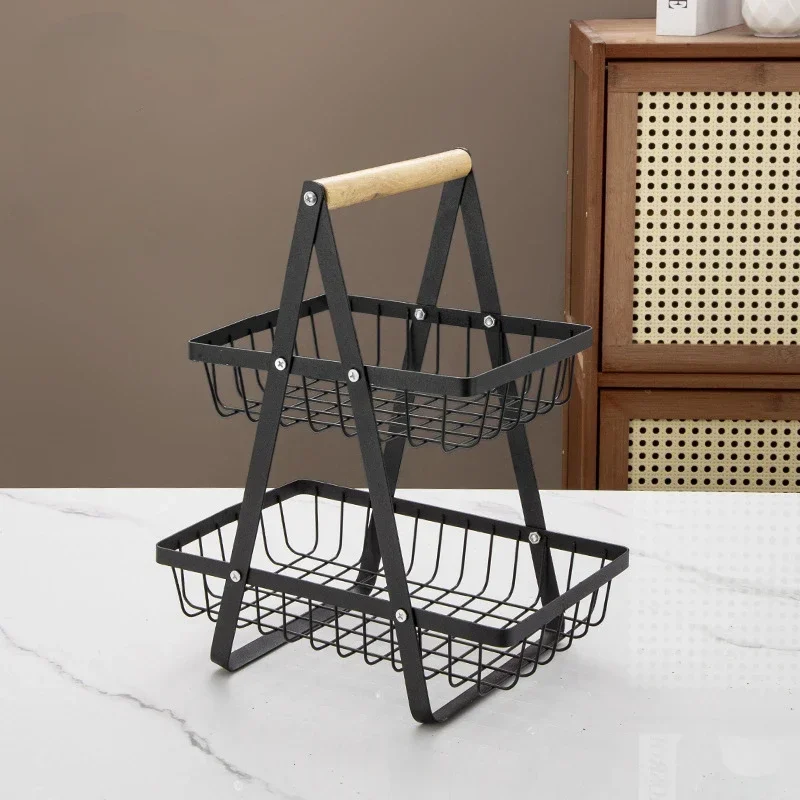 Double Layer Hollow Mesh Fruit Basket Home Supplies Three-tier Storage Rack Useful Things for Kitchen Storage & Organization