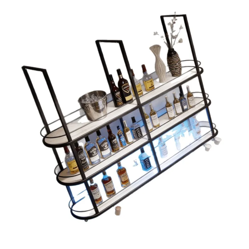 Bar counter new Chinese hanger light strip wine cabinet upside down wine glass holder