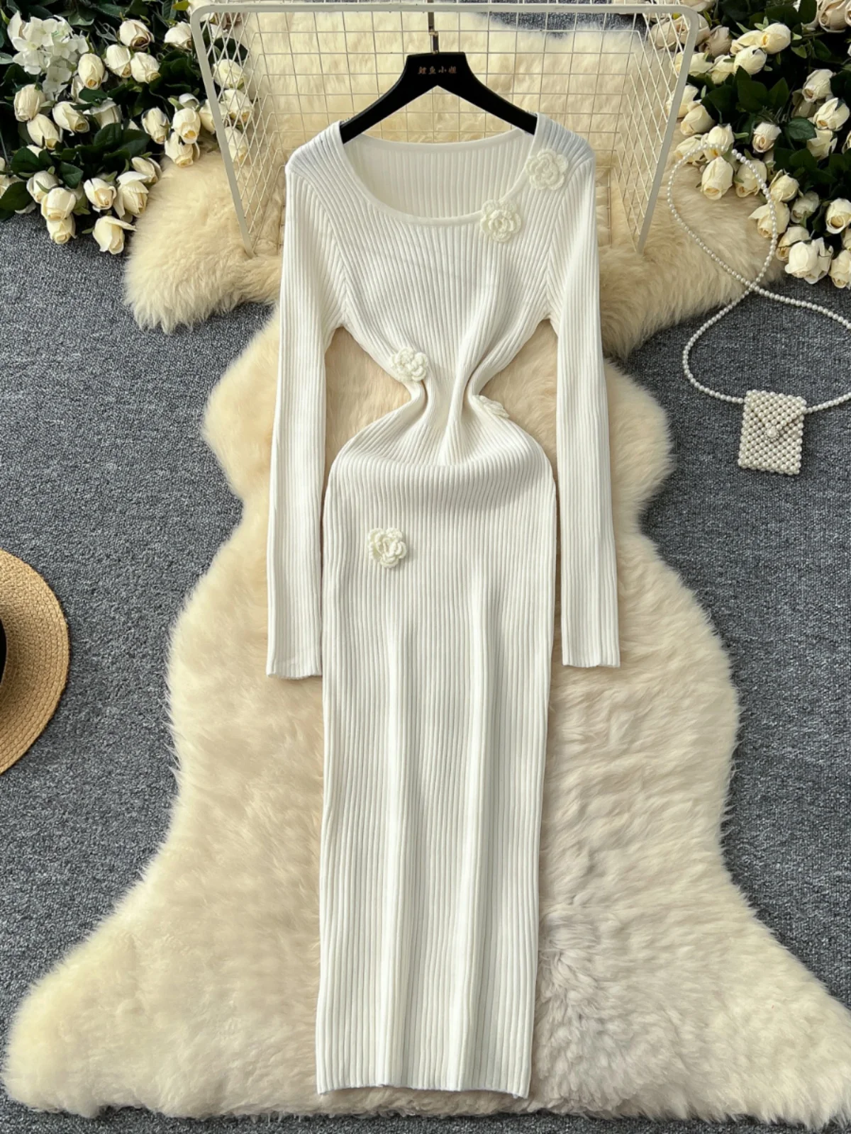 Slim Fit Gestrickte Lange Sve runde Ne Dr frauen Herbst Winter Elastische Straffung Gewicht Verlust Dr Hohe Taille Koreanische Sle