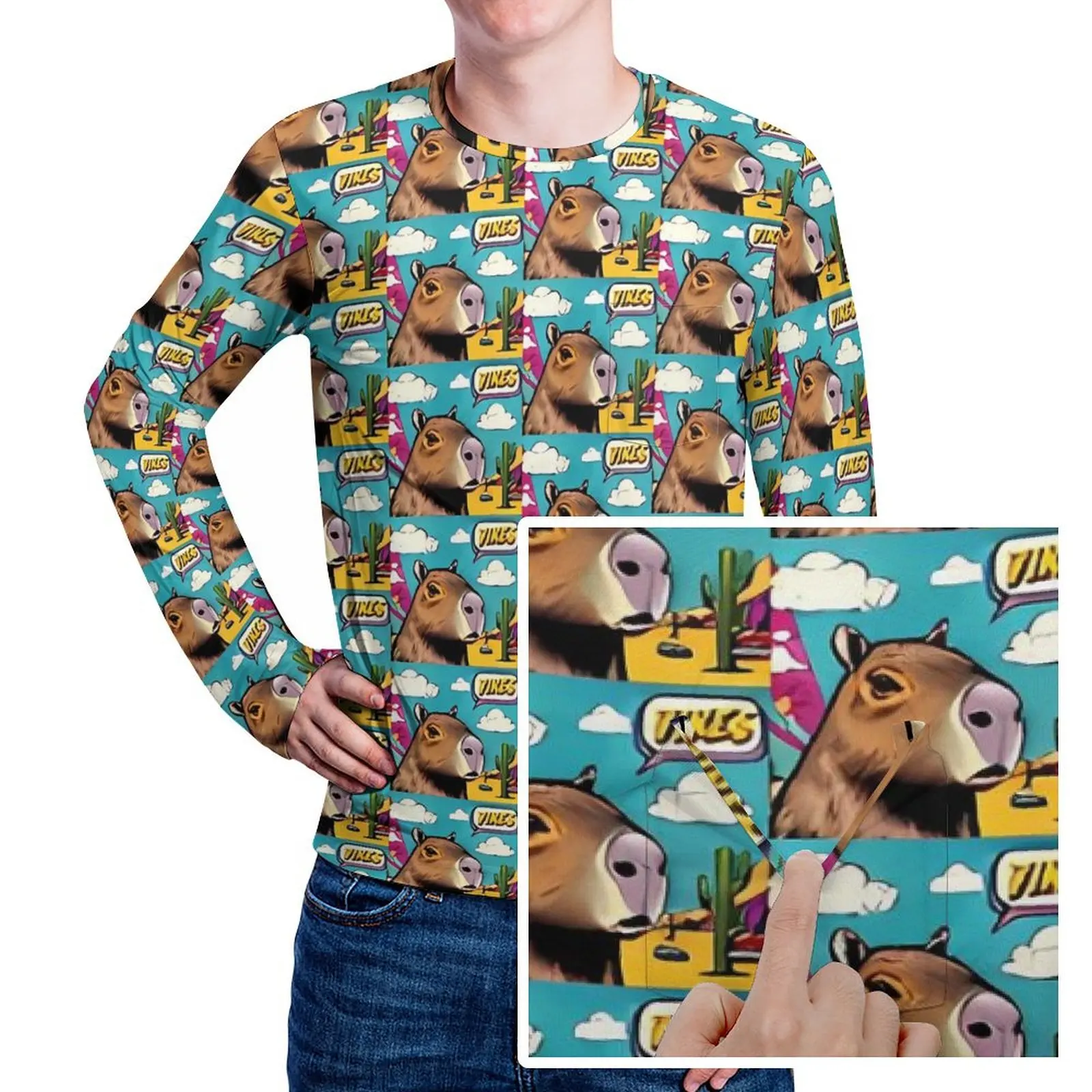 Capybara Pop Art T-Shirt Autumn Cute Animal EMO T-Shirts Male Hip Hop Design Tee Shirt Plus Size 4XL 5XL