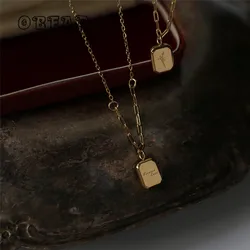 French Lavender Forever Love Square Double Sided Pendant Necklace for Women Stainless Steel 18k Gold Plated Jewelry