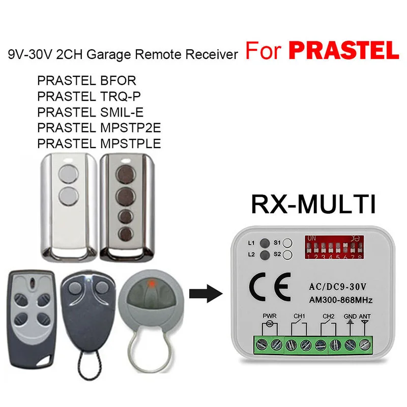 PRASTEL Garage Remote Control Receiver RX MULTI Frequency 300-868MHz Controller For PRASREL BFOR TRQ-P SMIL-E MPSTP2E MPSTPLE