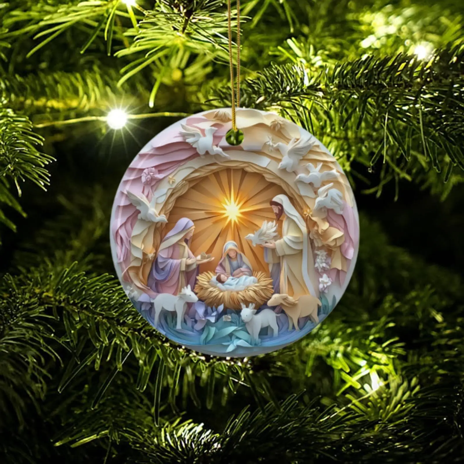 Christmas Tree Ornament Xmas Hanging Bauble Jesus Born Religious Figurine Small Pendant for Outside Decoration Party Yard