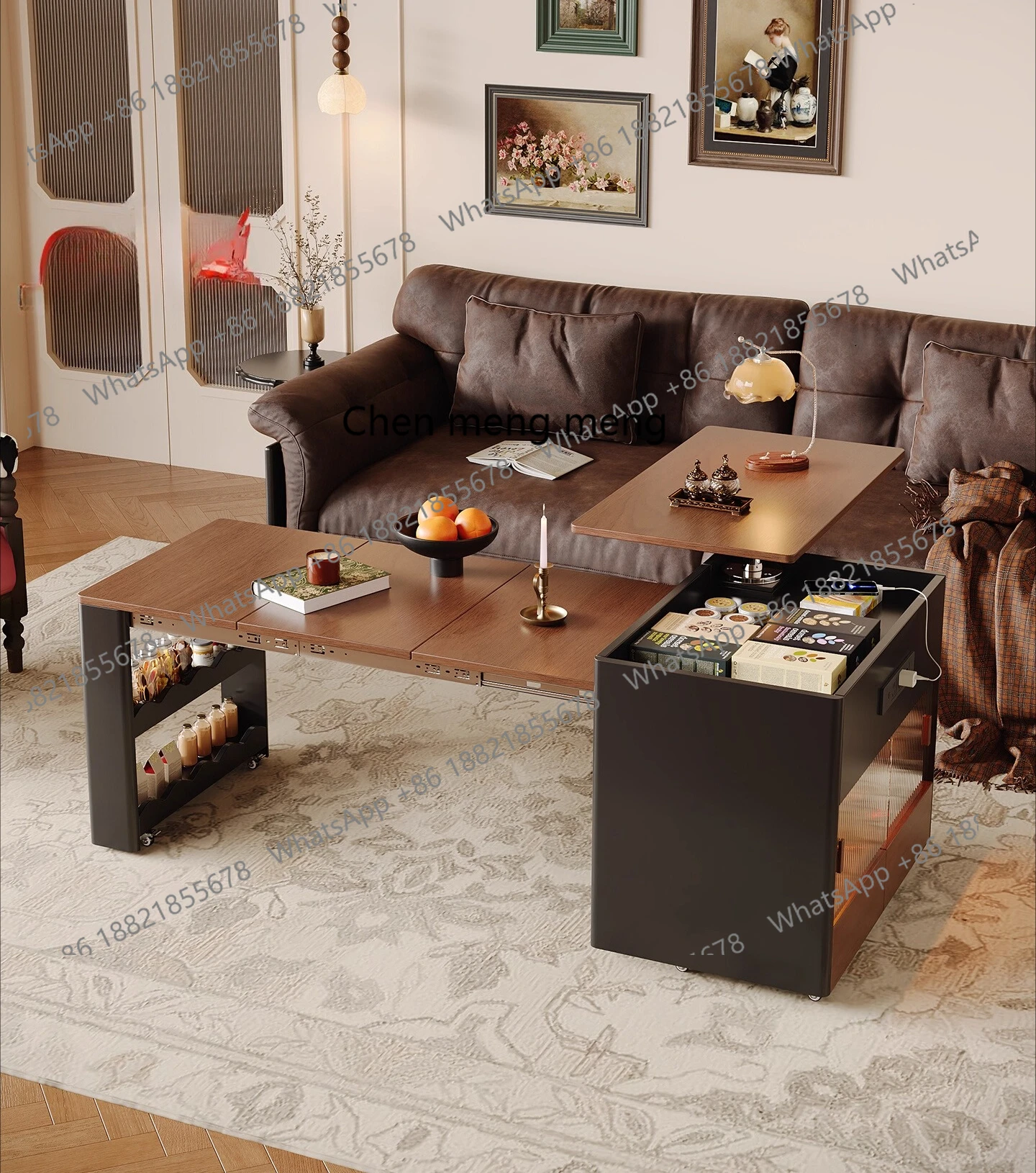 

French retro retractable coffee table movable lifting folding tea table small apartment living room home sofa side few cart