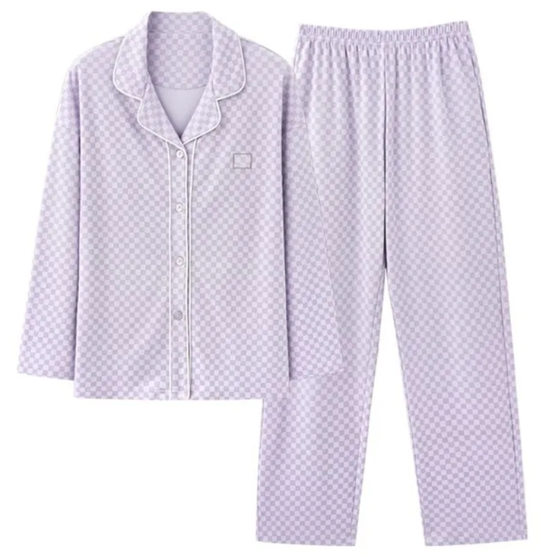 2024 New Pajamas Women's Spring Loungewear Pure Cotton Sleepwear Long Sleeves Autumn Homewear V-neck Loose Simple Nightwear
