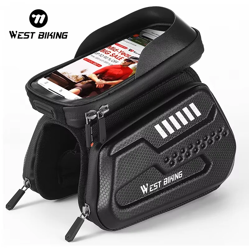 WEST BIKING Bicycle Top Tube Phone Bag Waterproof Touch Screen Phone Case Bag Bike Front Frame Bag MTB Road Bike Accessories