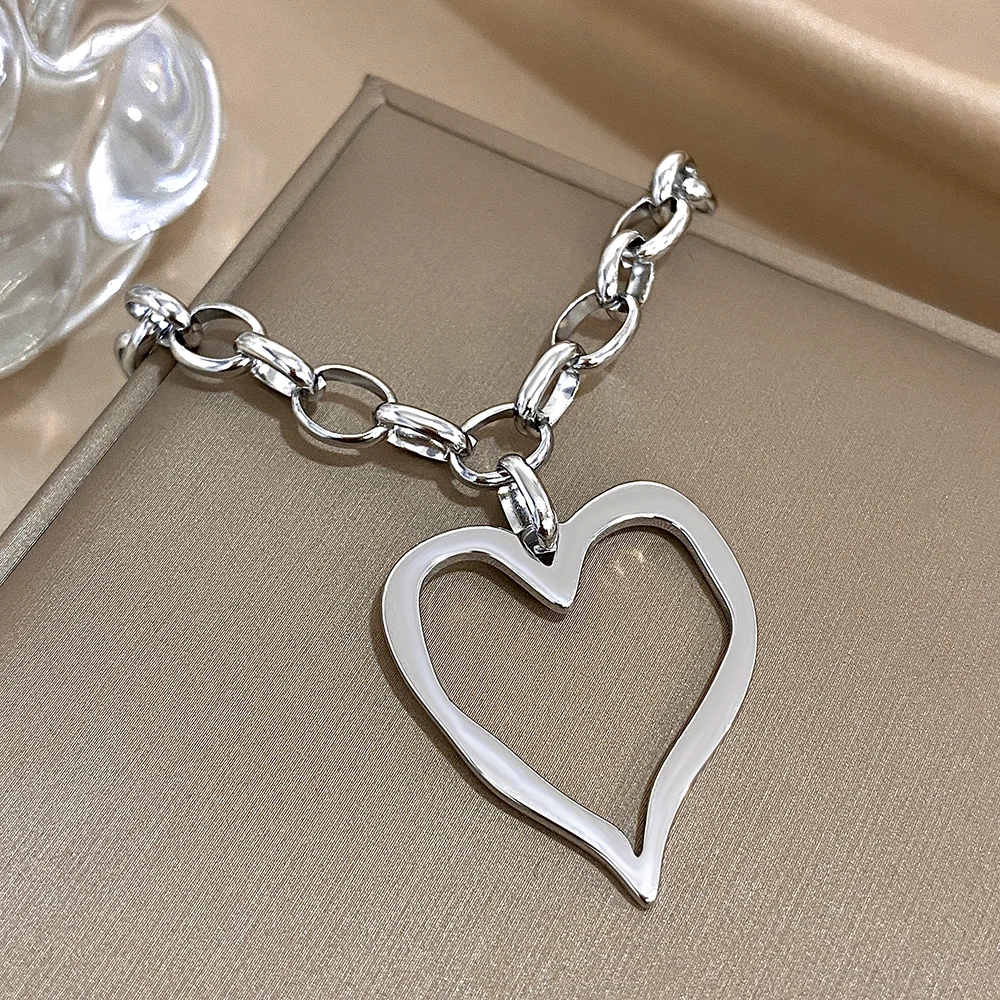 316L Edelstahl Gold Silber Farbe Halskette für Frauen Glänzend Punk Große Hohle Herz Anhänger Halsketten Valentinstag Geschenke – Detail 11