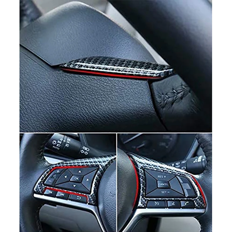 Carbon Fiber Steering Wheel Decoration Cover Frame Trim for Nissan Rogue Altima Sentra Kicks LEAF Versa Accessories