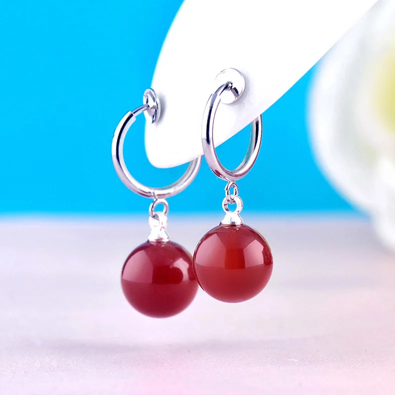 

New Red Agate Earring Clip On Earrings Korean Fake Piercing Minimalist Jewelry for Non Pierced Ears