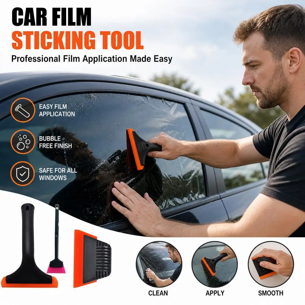 Car Window Tint Squeegee Tool Set Rubber Water Scraper Vinyl Wrap Film Application Kit Auto Glass Cleaning Bubble Remover Tools