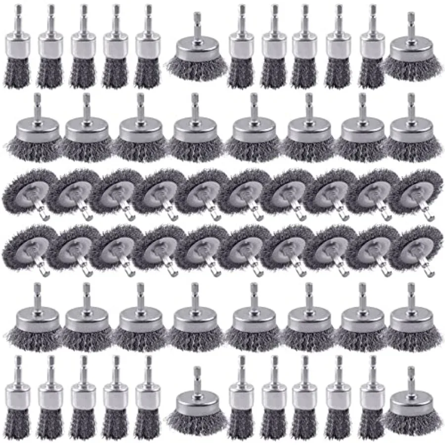 

60 Pack Carbon Steel Wire Wheel Brush Set with Cup Wheel and Pen Brushes Featuring 1/4-Inch Hex Shank for Efficient Rust Remova