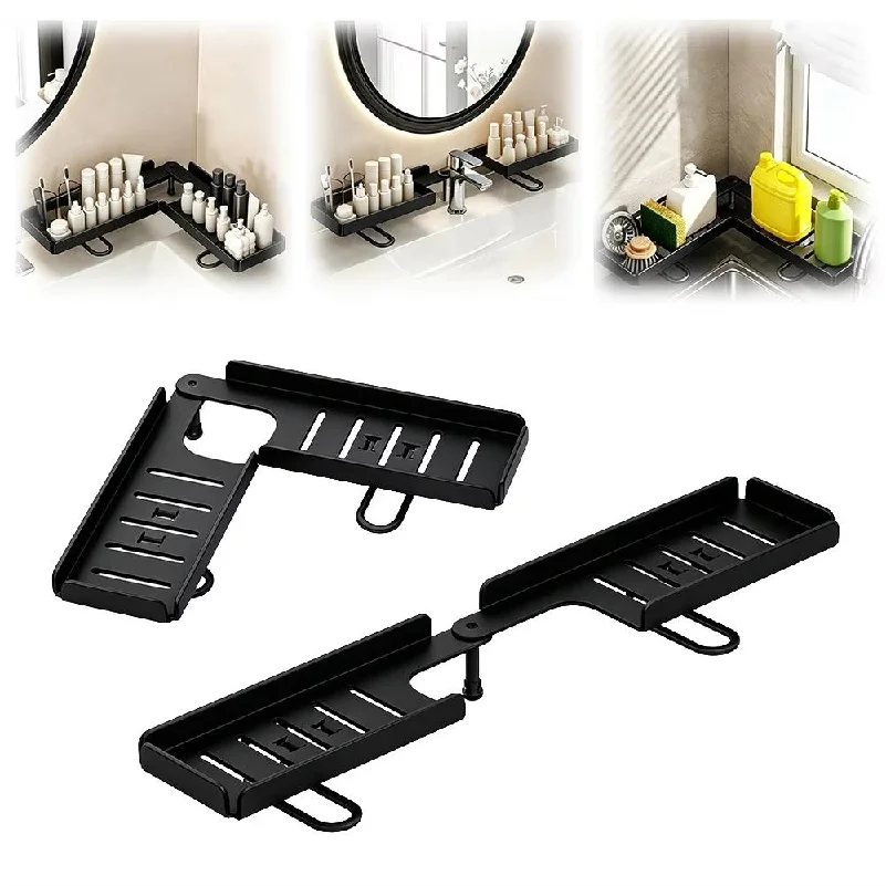 Foldable Corner Storage Rack Bathroom Water Drainage Simple Faucet Storage Shelf Universal No-Drill Organizer Washstand Storage