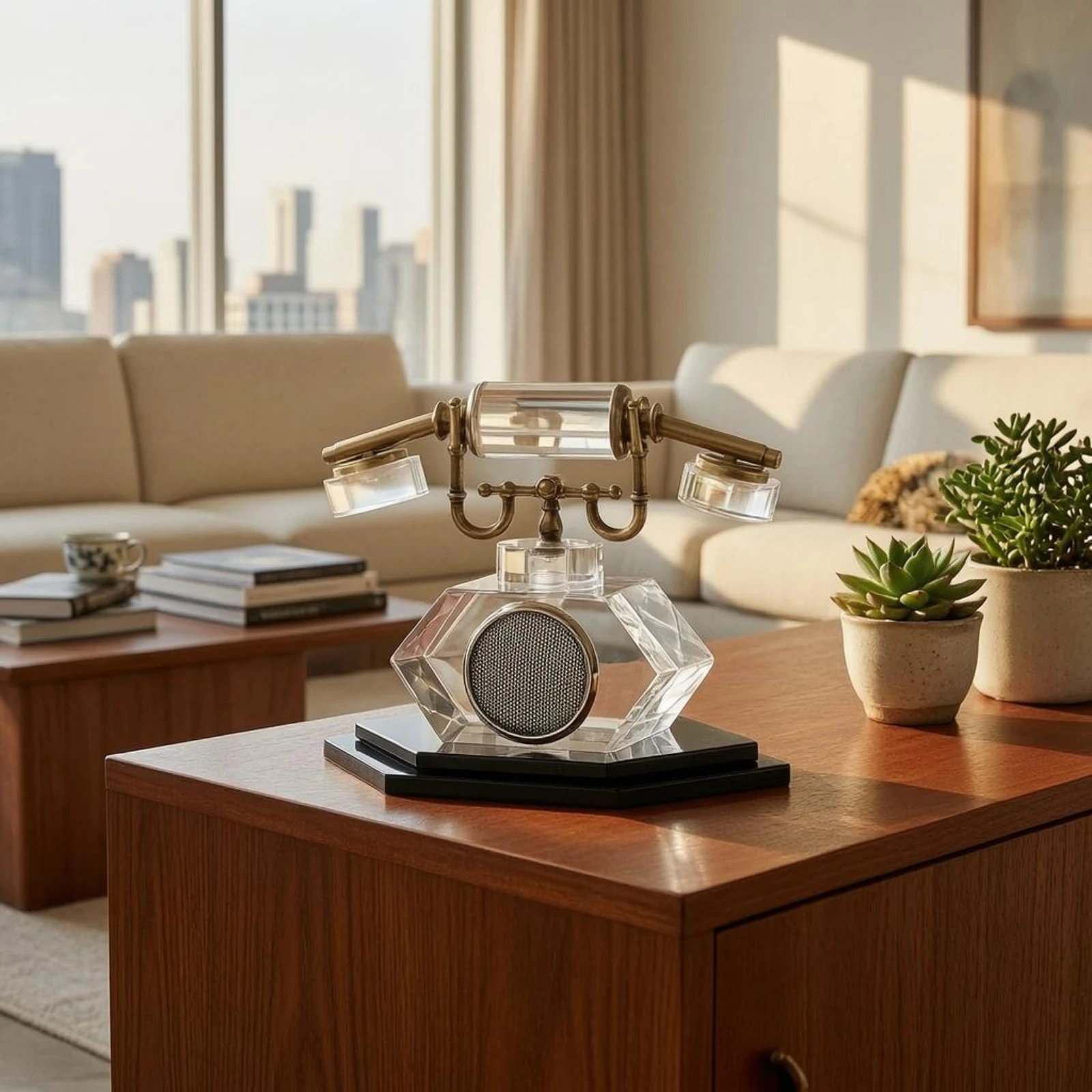 Desktop Telephone Ornament Metal Crystal Telephone Ornament Mini Rotary Phone Polished Table Decoration Compact Size