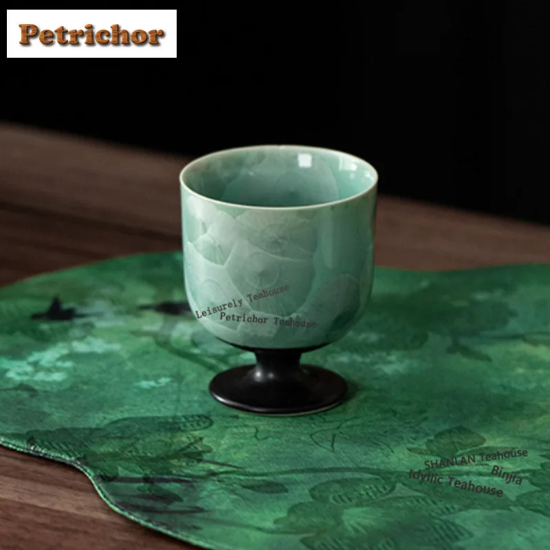 

60ML Kiln Fambe Crystal Glaze Ice Flower High Foot Teacup Retro Tea Bowl Tea Pair Tea-tasting Personal Cup Jianzhan Master Cup