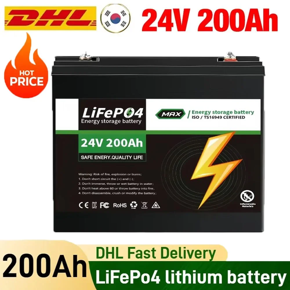 

2025 NEW 24v 200Ah Lifepo4 Battery Pack Built-in 200A BMS 24v 100Ah 200Ah Lithium Ion Battery For Boat Solar System Tax Free
