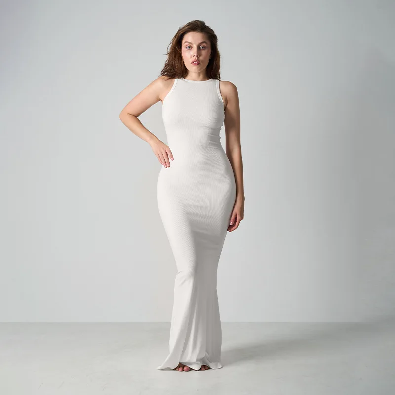 

Women's Solid Round Neck Long Dress Casual Dresses Fashion Breathable Gowns Female Sexy Sleeveless Slim Fitted Dress Summer 2026