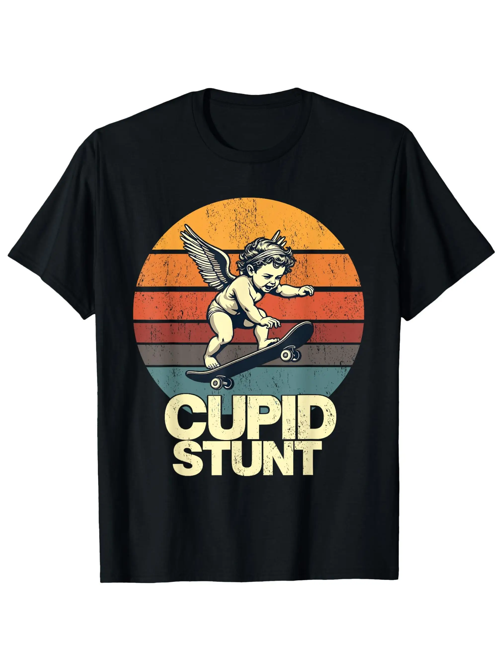 Cupid Stunt T-Shirt Funny Sarcastic Offensive Humor Men's Cupid Stunt Graphic T-Shirt  Black with Orange Red Gradient Design