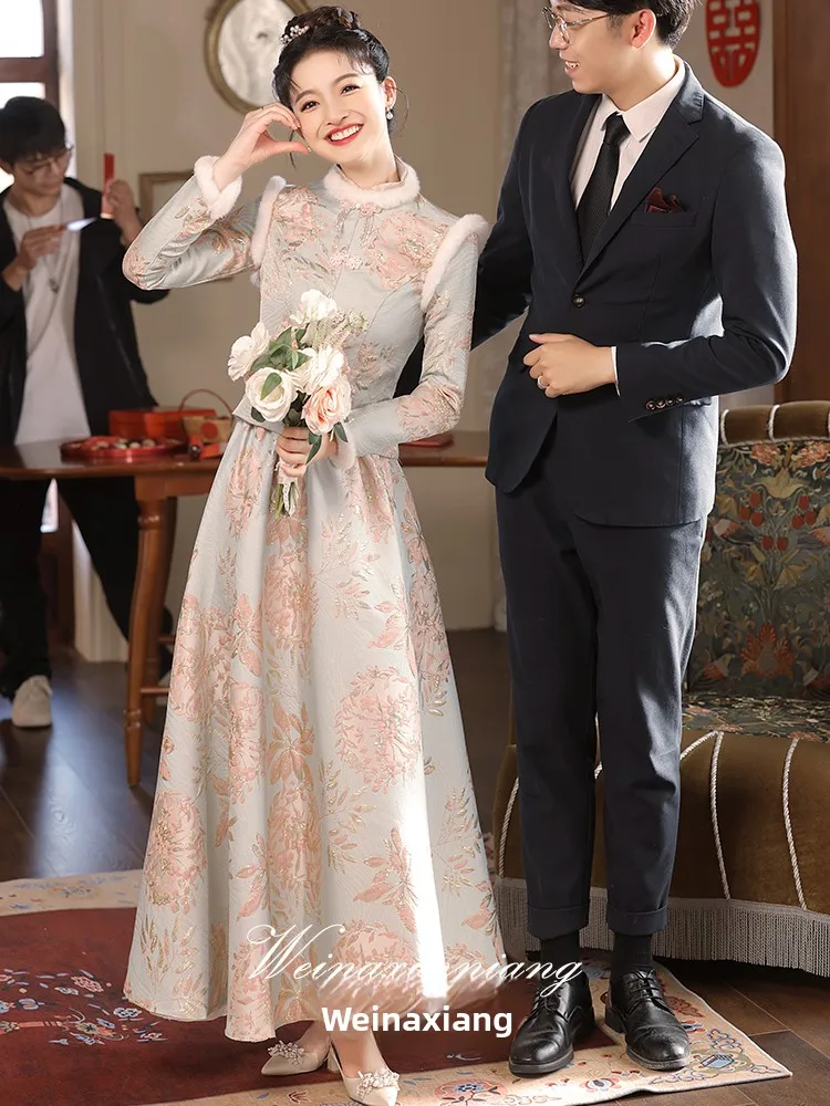 

Осенне-зимний свадебный комплект: теплый наряд для церемонии, новый домашний повседневный винтажный костюм с длинными рукавами