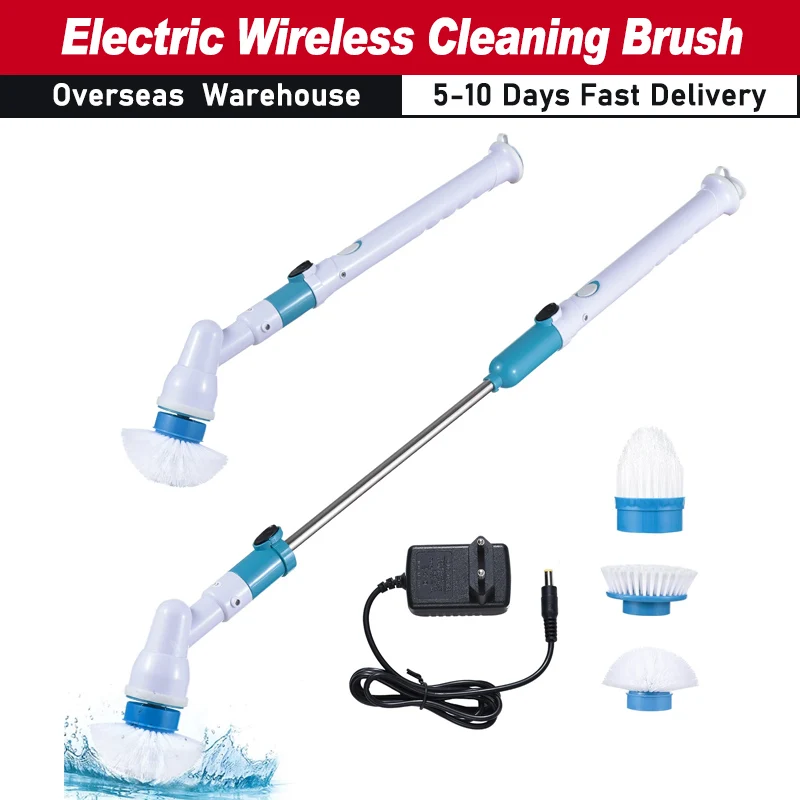 Electric Spin Scrubber Bathroom Bathtub Floor Corner Cleaning Cordless Scrubber with 3 Brush Heads Adjustable Extension Handle