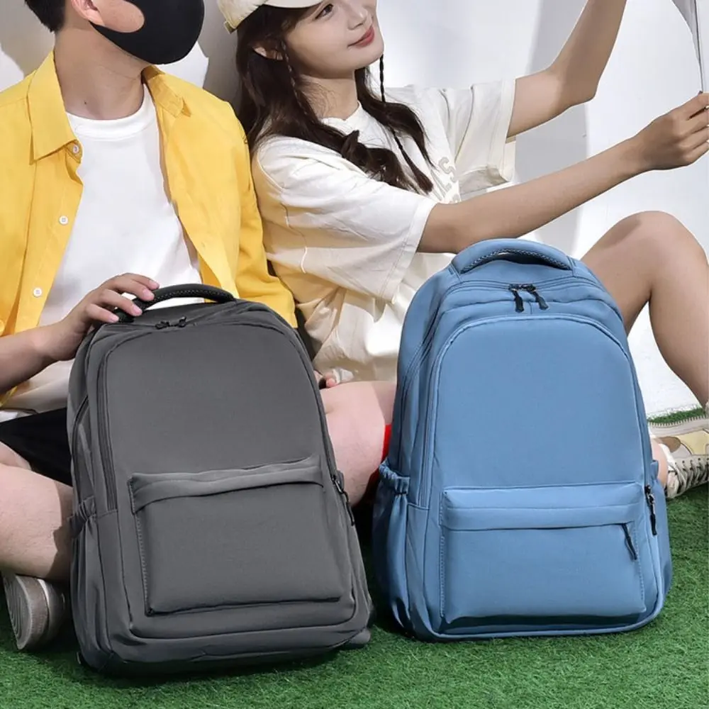 حقيبة ظهر بلون سادة على طراز Preppy بسعة كبيرة على الطراز الكوري حقيبة مدرسية للطلاب حقيبة يد من النايلون للمراهقين حقيبة كتف مدرسية