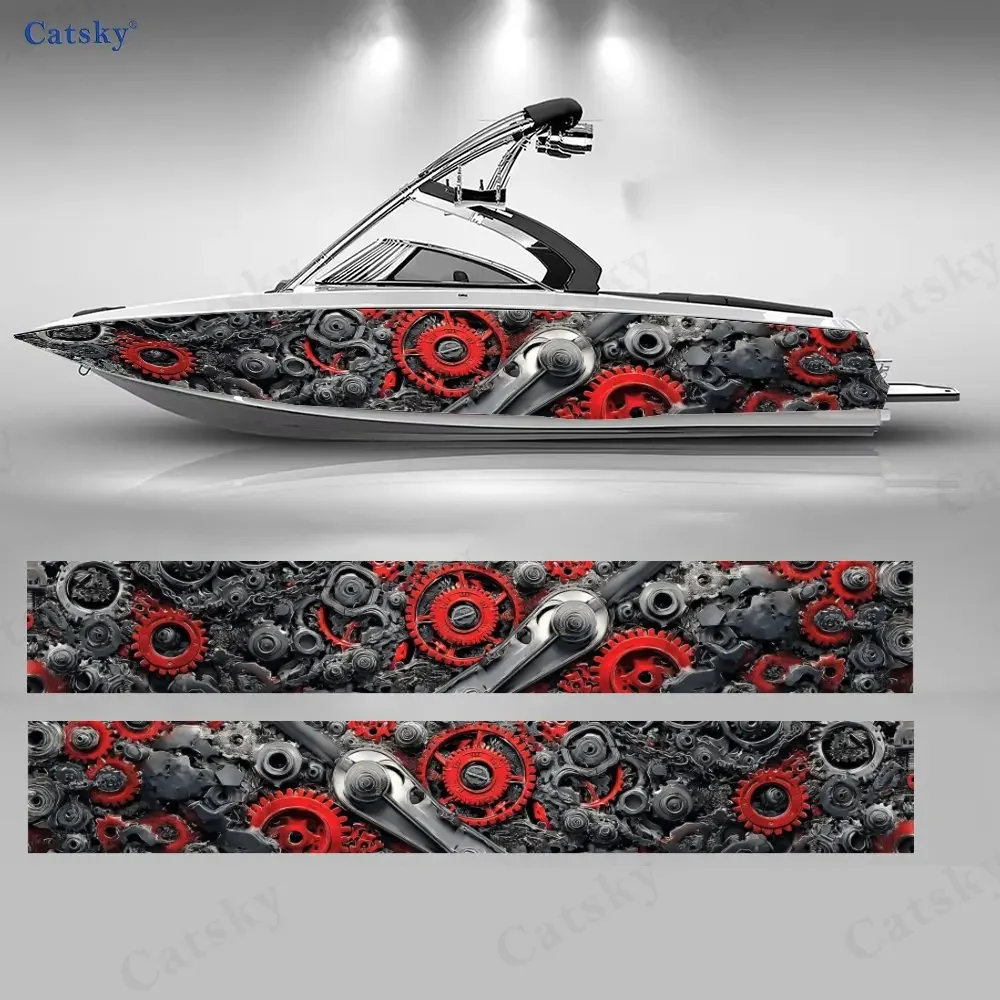 Mechanical Frenzy Boat Stickers, PVC Waterproof Durable Vinyl Wrap Decals for Fishing Boats, Durable and Stylish Design