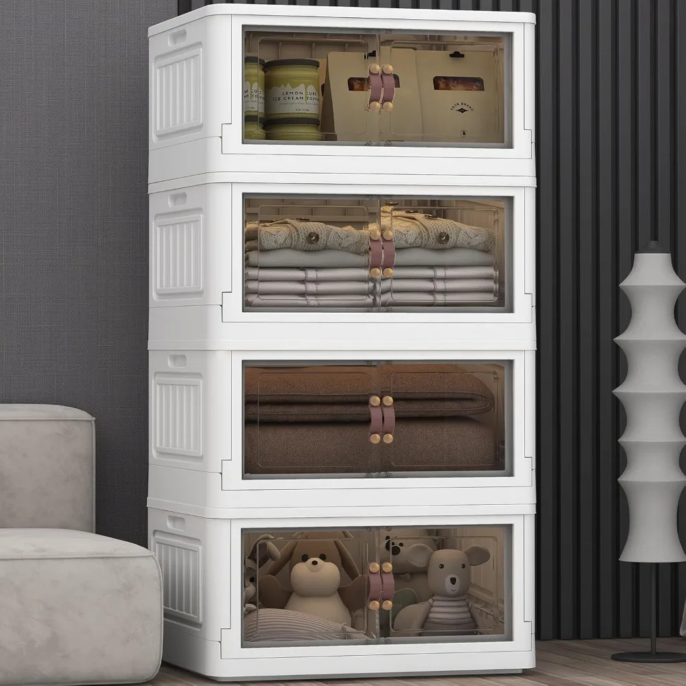 

4 Storage Bins with 4 Lids, 78 Qt White Closet Organizers and Storage,4 Packs Stackable Storage Bin with Wheels