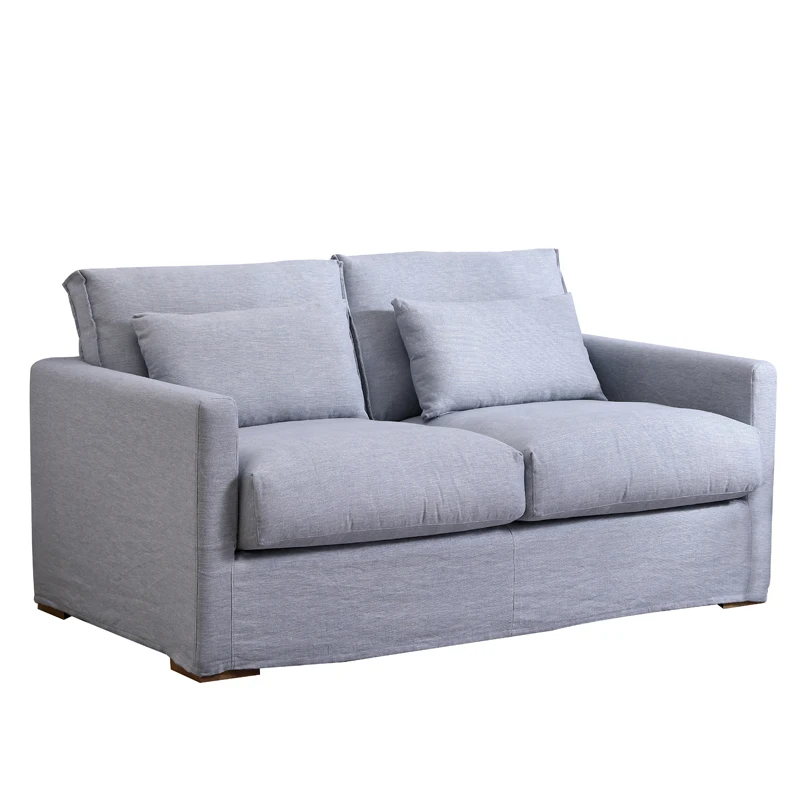 Linen Slide Cover 2 Seats Fabric Sofa Set with Washable Removable Cover Living Room Dining Office Hotel Lobby Use