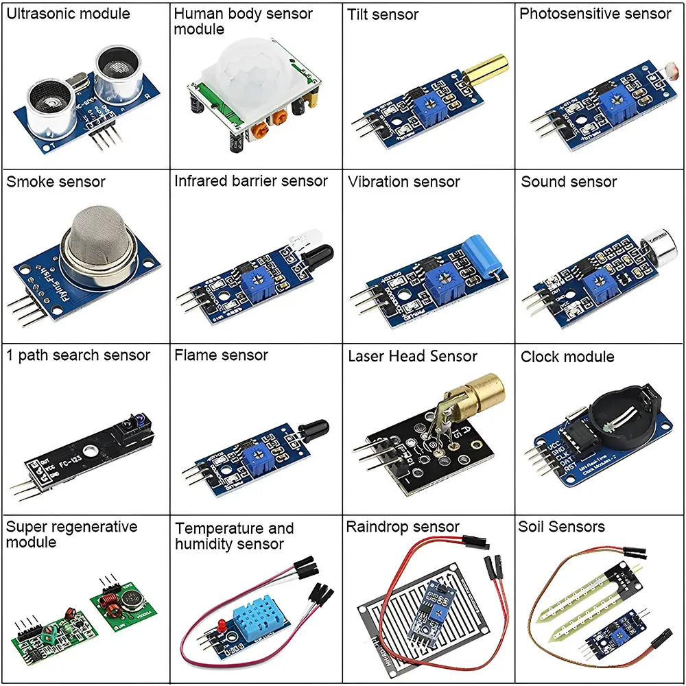 Kit de capteur de maison intelligente pour Ardu37Raspberry Pi, kit de bricolage professionnel, 16 en 1