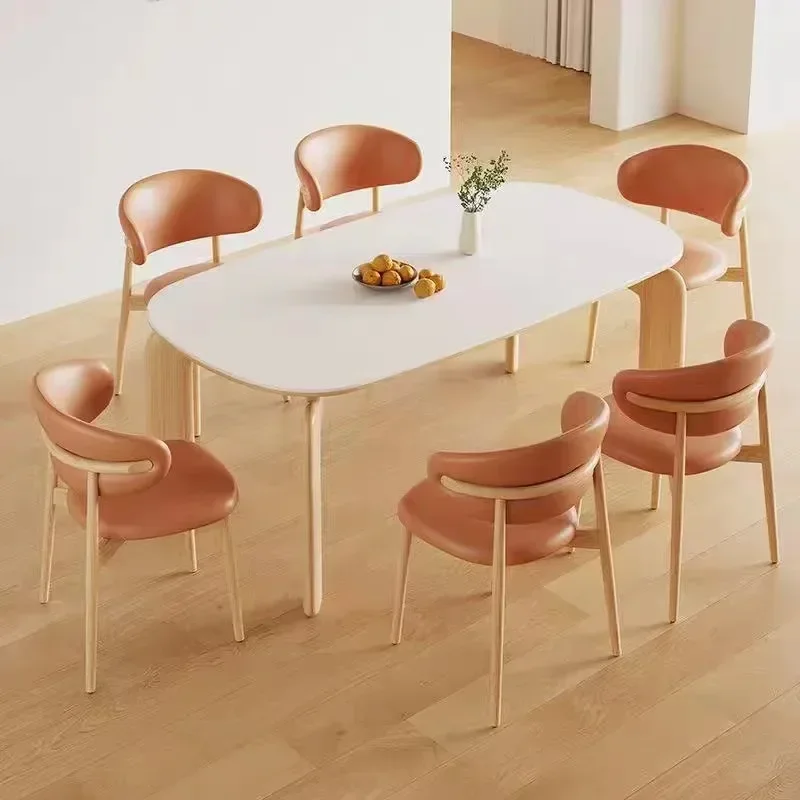 Nordic French Creme Oval Natural Solid Wooden Dining Room Table 6 Seater Restaurant Dinner Table And Chair Set Kitchen Furniture