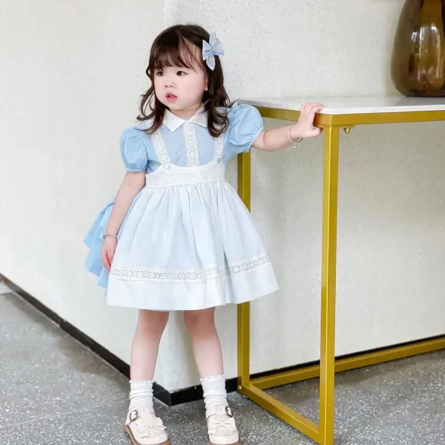 

2PCS Baby Girls Clothes Lace Design Birthday Party Infant Toddler College Style Girls Dresses A2461 Summer Dress