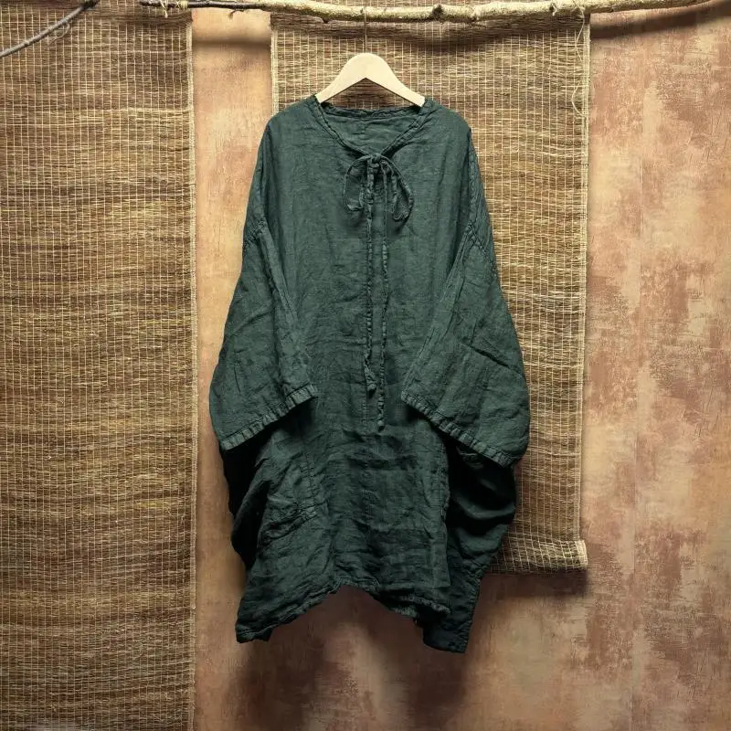 2026 Spring Summer New Arts Style Women 3/4 Sleeve Loose Casual Tshirt High Quality Cotton Linen Vintage Tshirt Femme Tops S187