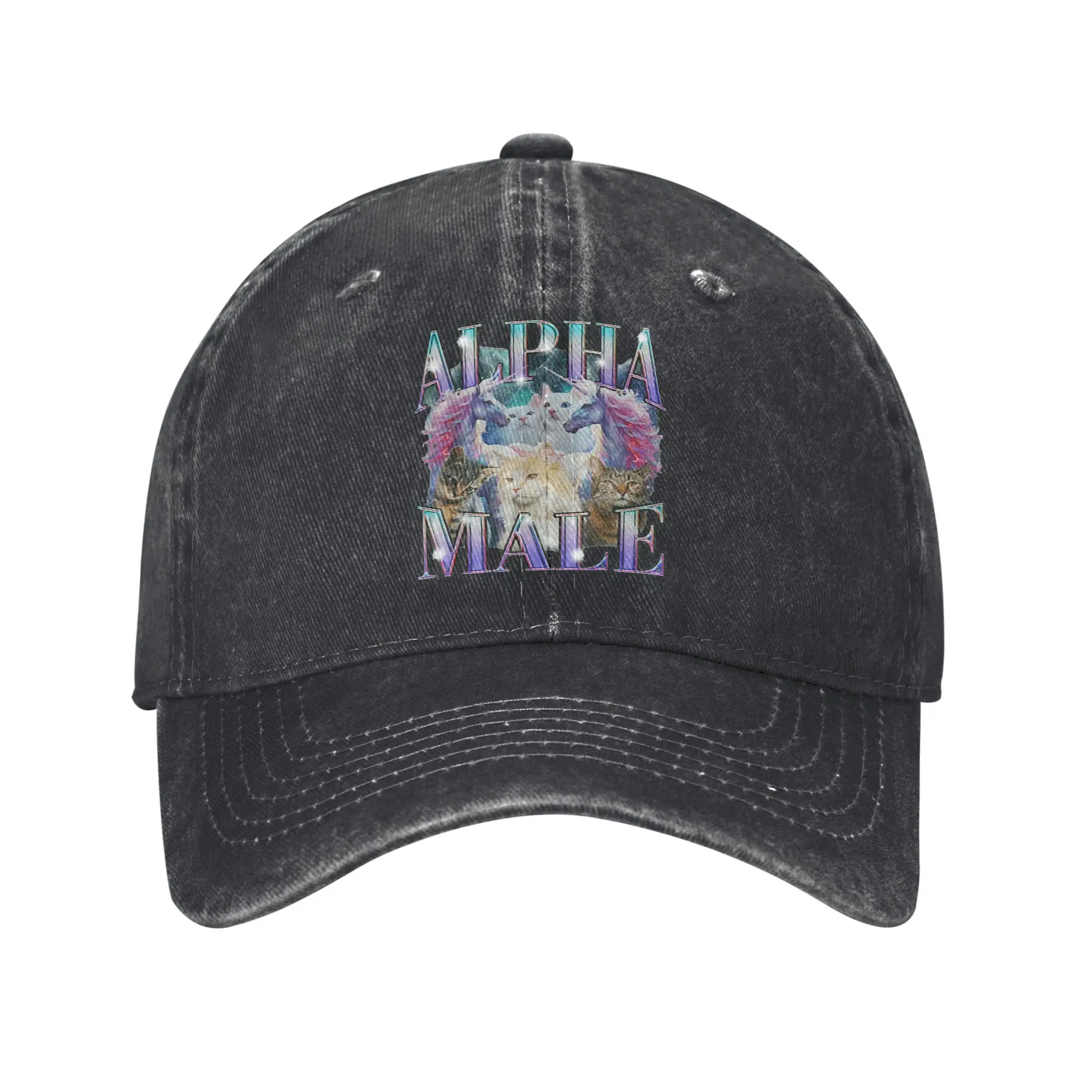 Alpha-Male Cat Unicorn Ironic Bootleg Baseball Cap Distressed Denim Washed  Hat Outdoor All Seasons Travel Adjustable Snapback