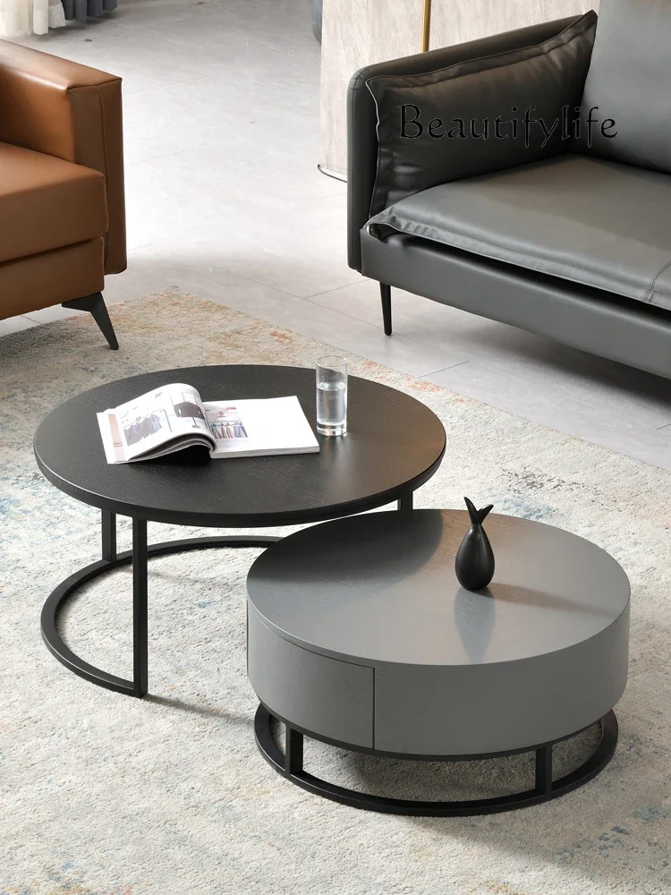 Italian rock slab coffee table, light luxury large and small apartment Nordic living room creative storage modern simple round