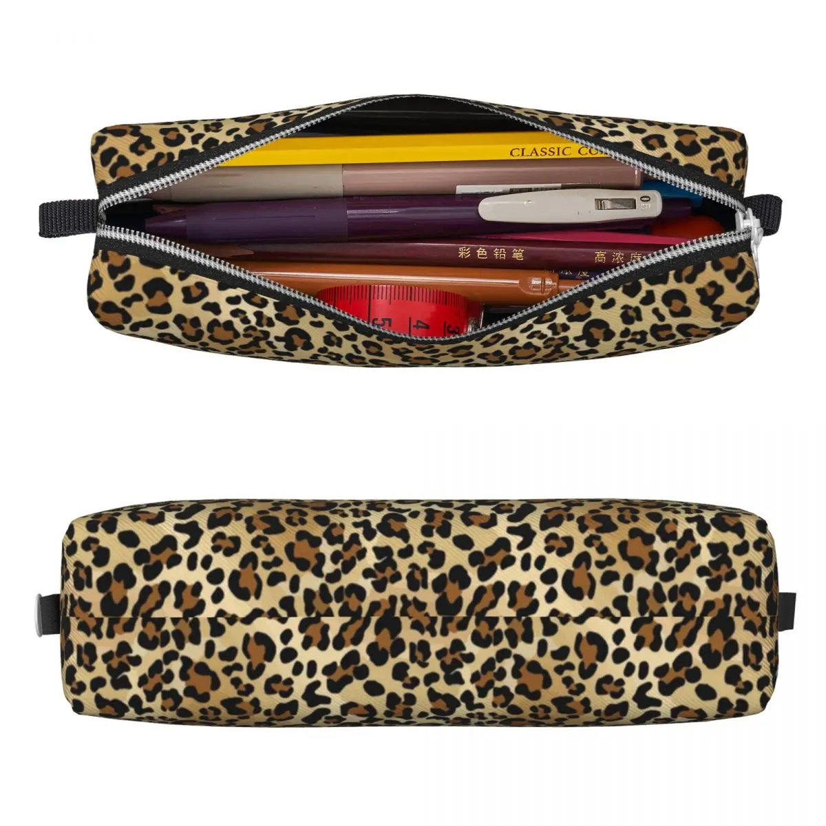 Imagem -02 - Estojo de Lápis Leopardo Animal Print Caixa de Caneta para Estudante Grande Bolsa de Armazenamento Material Escolar Acessórios Cosméticos