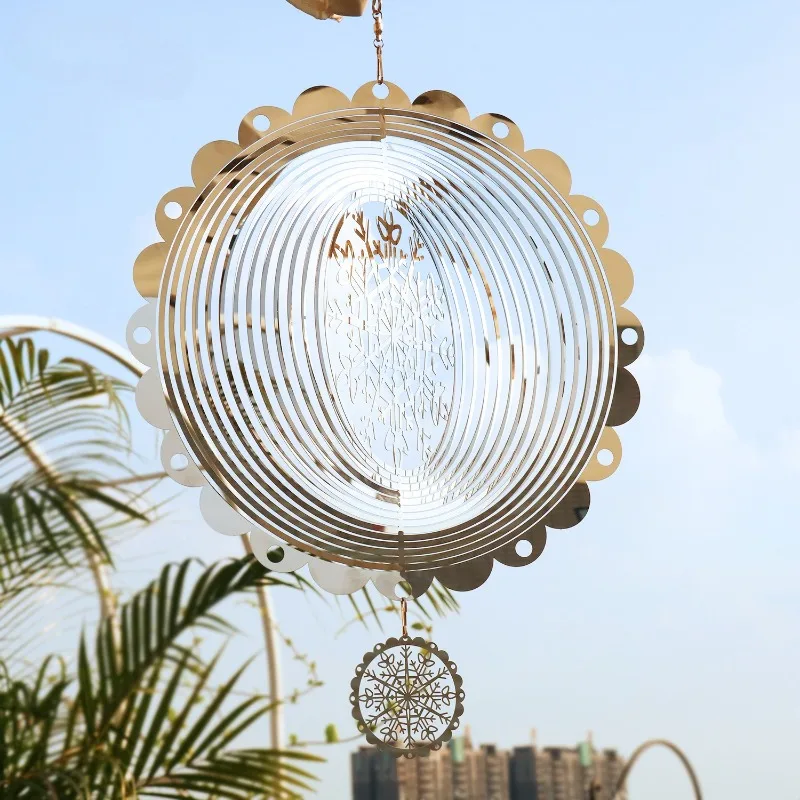 Customizable Rotating Wind Chimes Simple Metal Snowflake Art Hanging Decorations Luxury Modern Courtyard Decoration