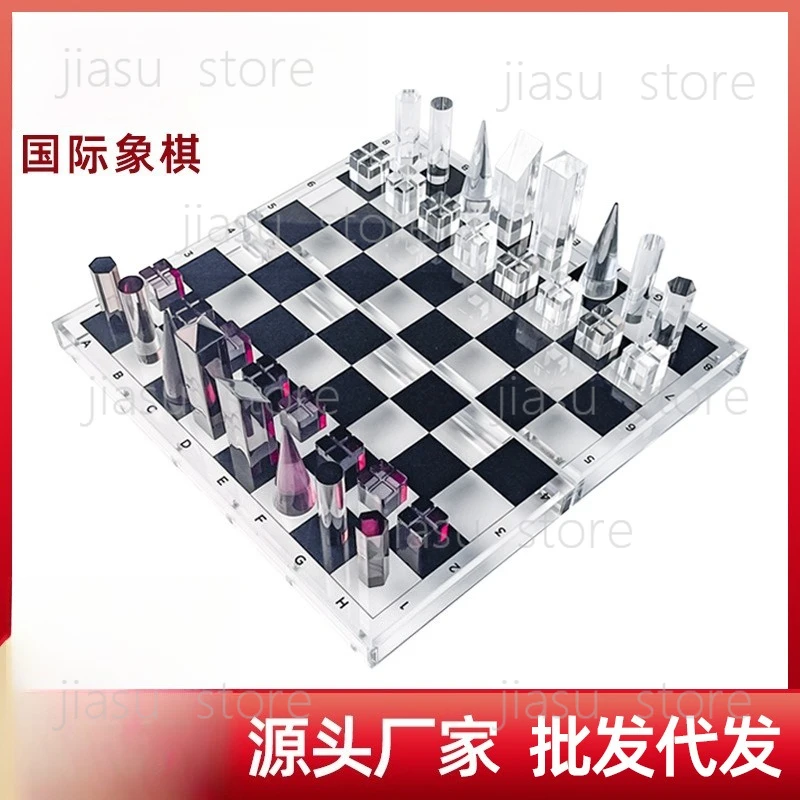 

Acrylic International Chess Set with Transparent and Wear-Resistant Pieces,Plexiglass Luxury Tabletop