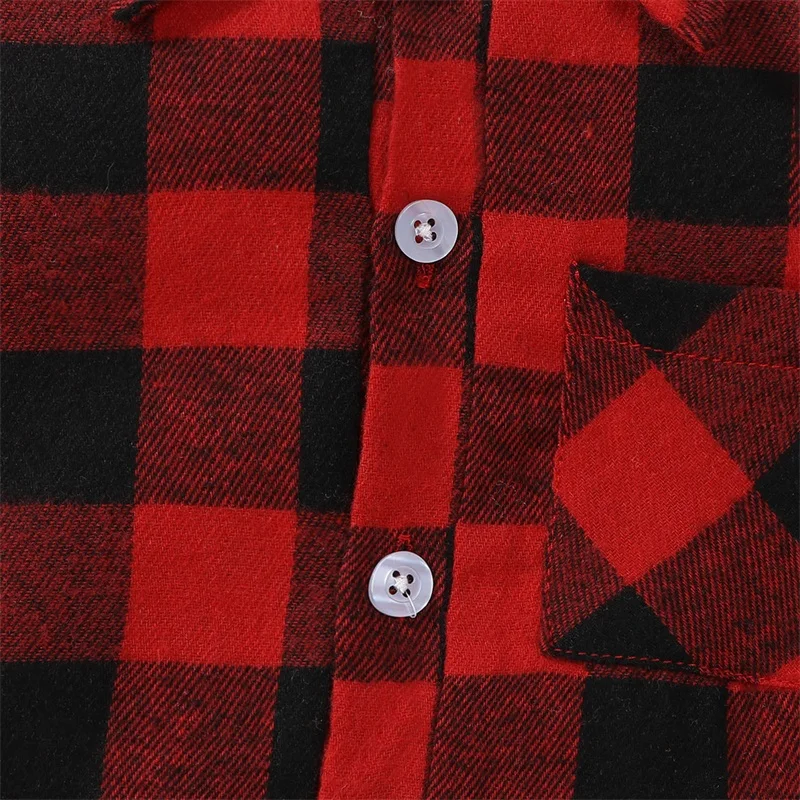 0-18Months Baby Boy Girl Flannel Print Plaid Shirt Long Sleeve Button Romper Bodysuit Clothes