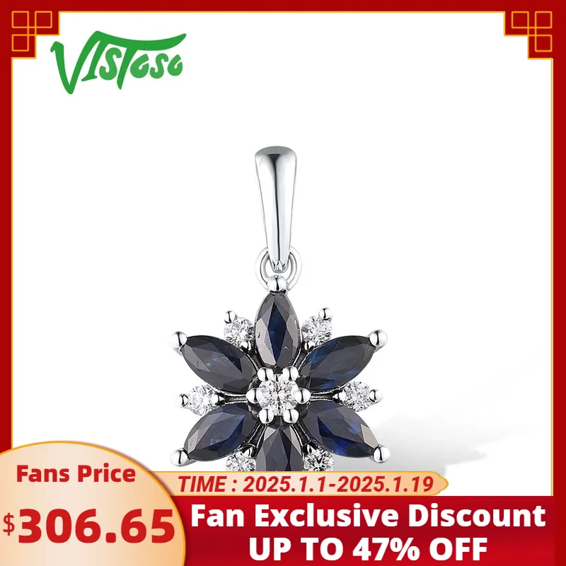 VISTOSO Authentic 14K 585 White Gold Pendants For Women Sparkling Diamond Delicate Wedding Anniversary Gifts Fine Jewelry