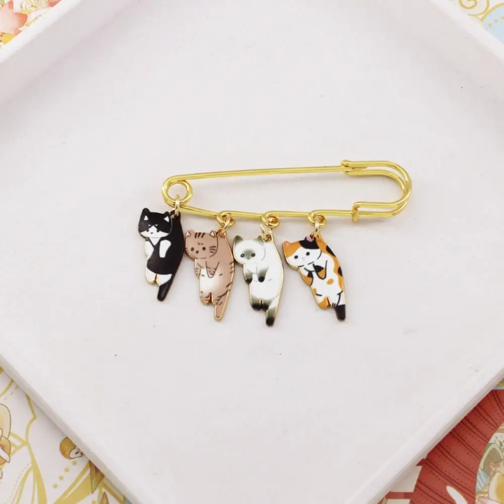 Electroplate Kawaii Enamel Cat Brooch Cartoon Alloy Anti-glare Geometric Lapel Pin Women