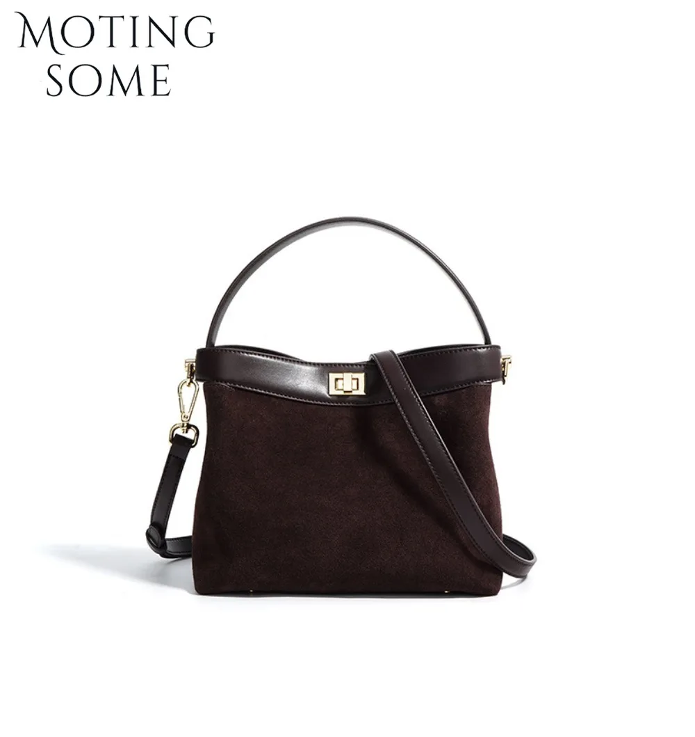 Motingsome Retro Autumn New Suede Leather Handbag Woman Luxury Designer Shoulder Messenger Bag Mini Satchel Saddle Pouch 2024