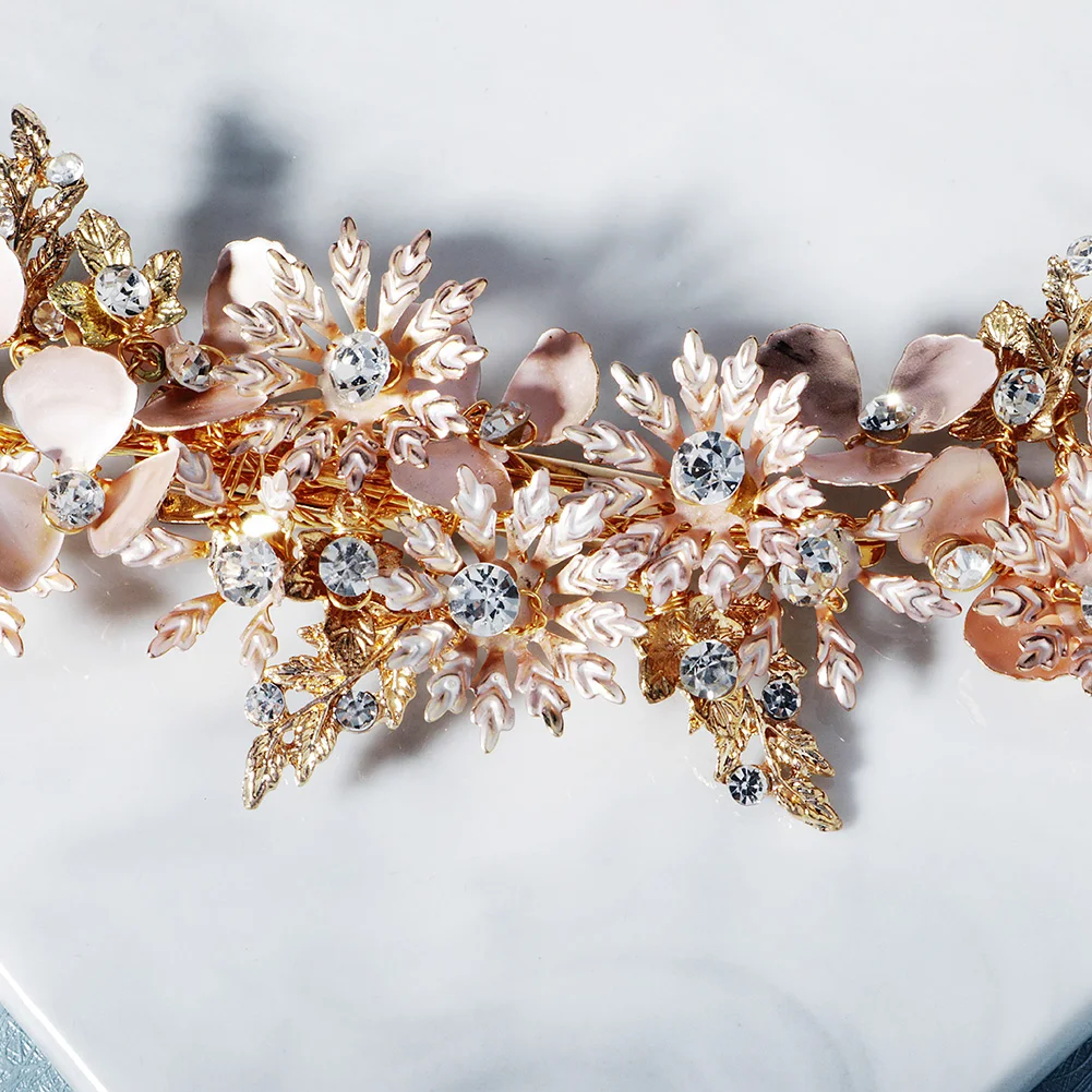 Delicate Gold Flowers With Sparkling Rhinestones Bridal Hair Clip Elegant Vine Hairpiece Floral Headpiece For Wedding Bridesmaid