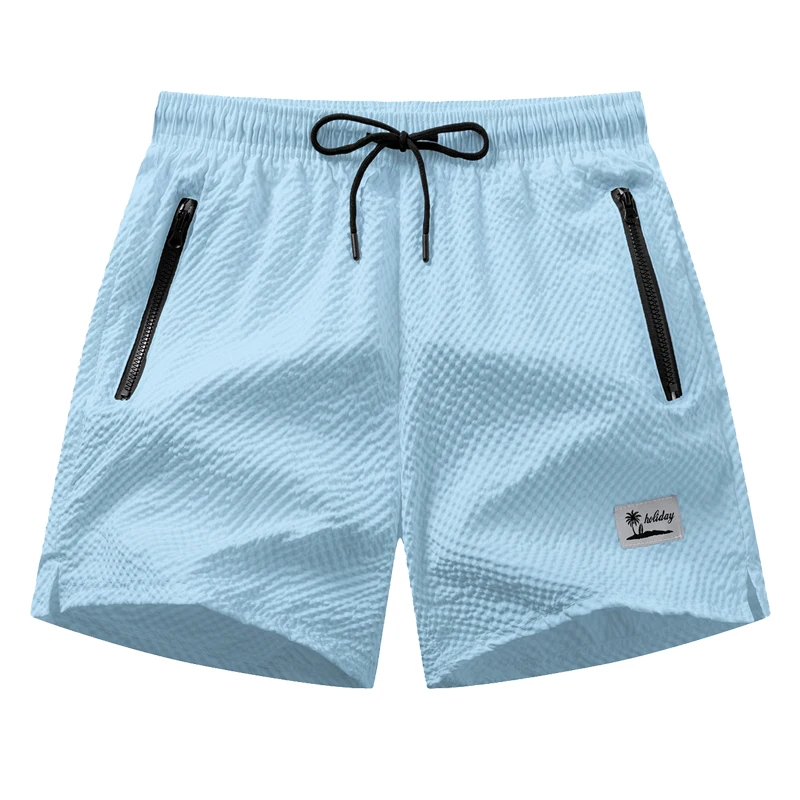 Herren Seersucker Strandshorts mit Netzeinsatz Sommer Casual Boardshorts mit Reißverschlusstaschen Schnelltrocknende Badeshorts Schwimmhose