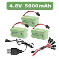 4.8V 5000mAh Rechargeable NiMH Battery For RC Cars Robots Tank Gun Boats toys parts T Model With SM Plug AA 4.8 v Battery Pack