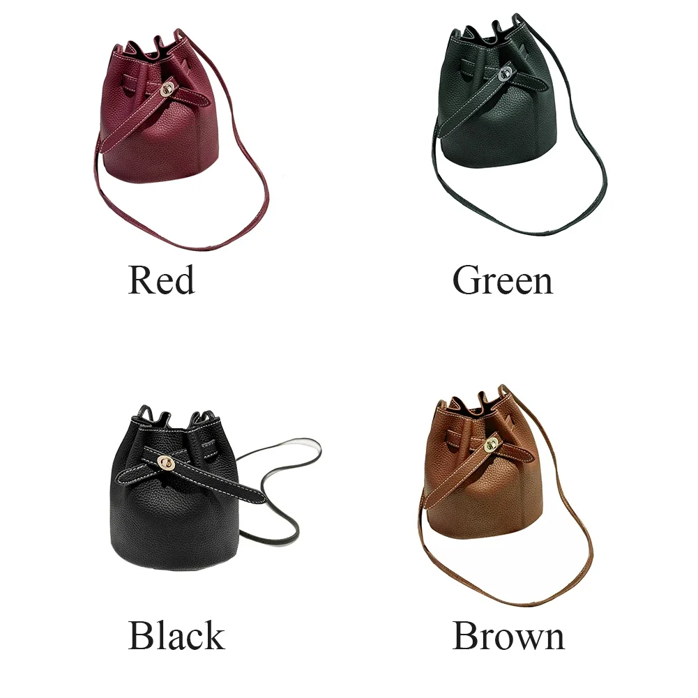 Women Large Capacity Holiday Accessories PU Leather Portable Cross Body Solid Casual Gift Bucket Bag Single Shoulder with Buckle