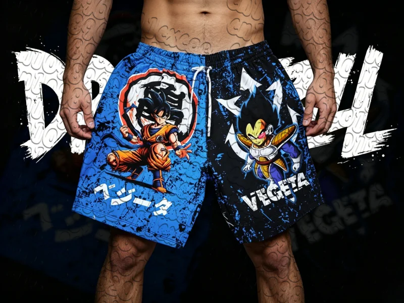 Hot Summer Retro Dragon Ball Goku Vs Vegeta Split Panel 3D Quick Dry Shorts Unisex Streetwear Football Beach Sports Shorts