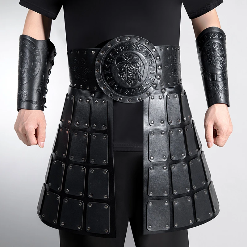 Steampunk Vest PU Leather Viking Knight Warrior Medieval Skirt Armor Vintage Halloween Cosplay Costume Breastplate Harness